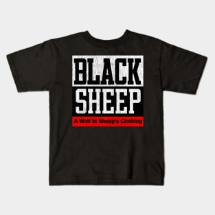 Black Sheep Vintage Rap Group Distressed Wolf In Sheep's Clothing Logo 90's Kids T-Shirt